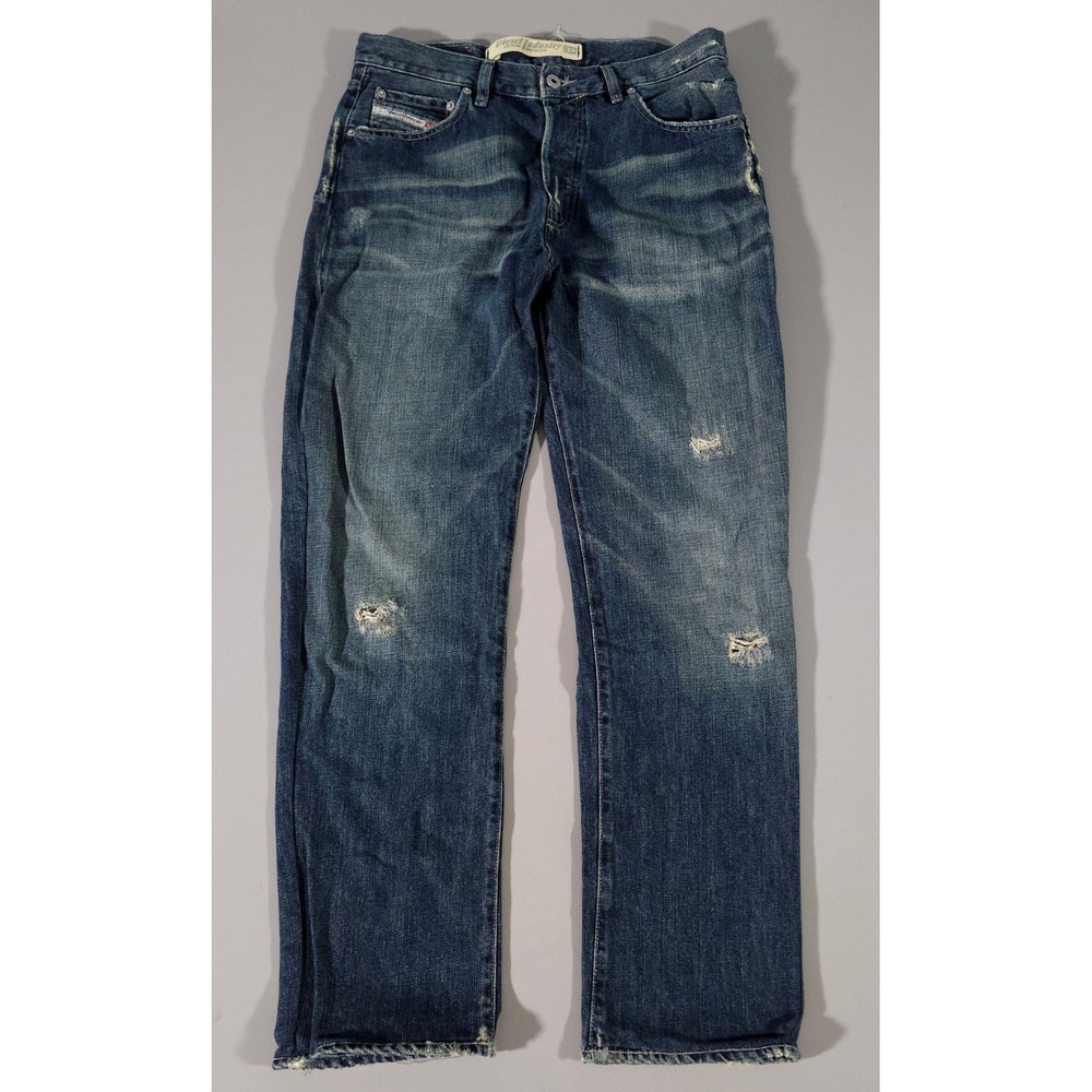 Diesel Kratt Jeans Mens 32 Blue Distressed Cotton Linen Straight Leg Italy